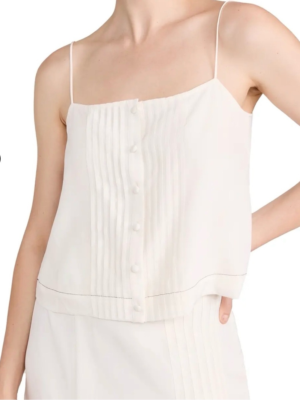 La Ligne 100%‎ Silk Pintuck Cami Ivory Button Front Top XS